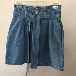 Medium wash denim mini skirt